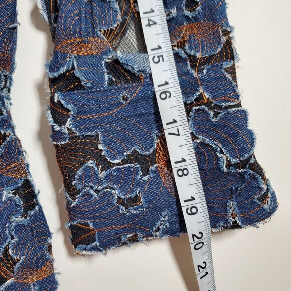 Mishca Women's Shirt Small Blue Denim Distressed Applique on Mesh Embroidered - Picture 12 of 12